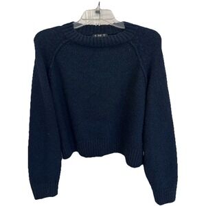F&F Navy Blue Wool Blend  crewneck sweater Cropped Cottage Size M Cozy EUC